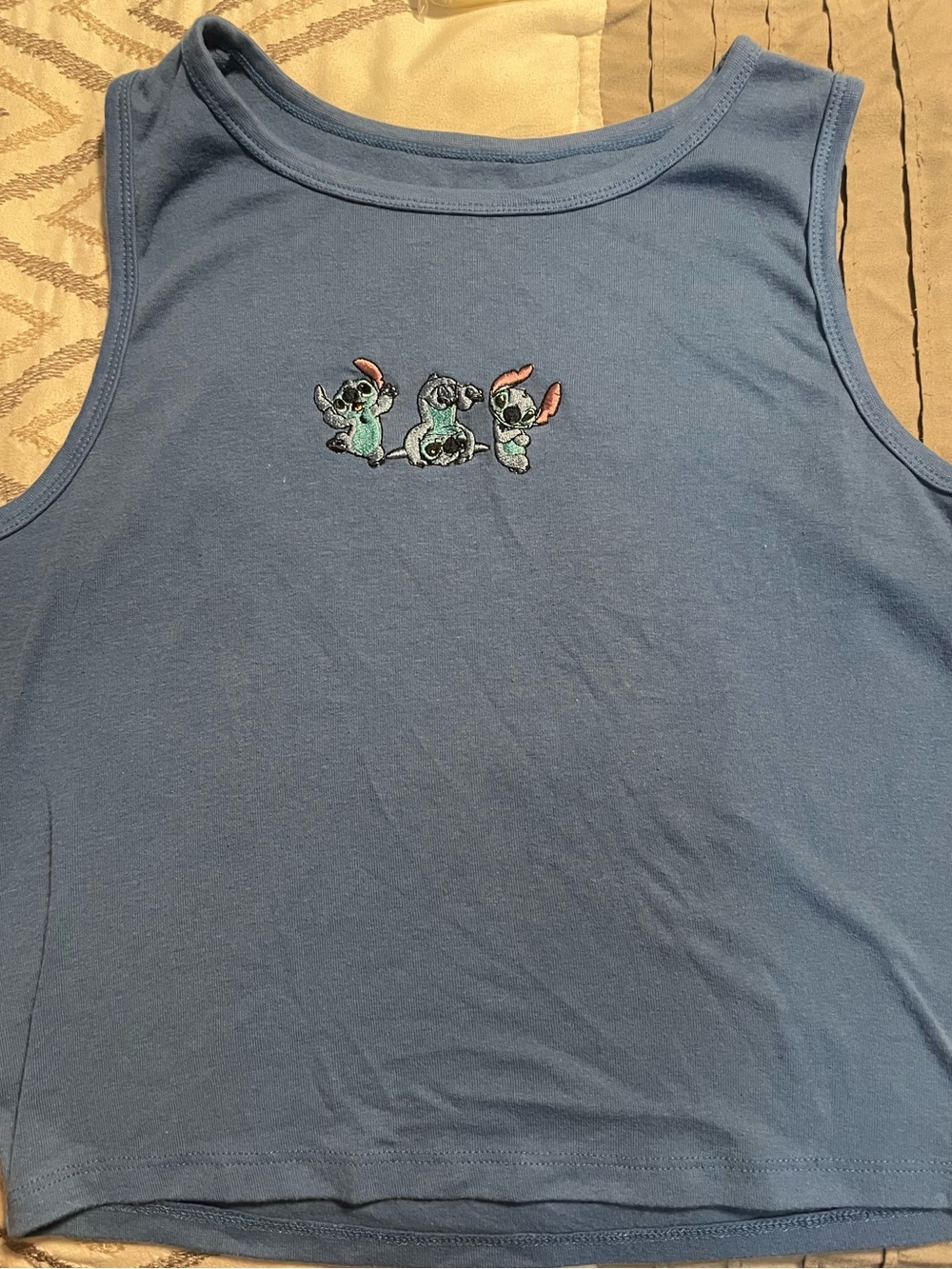 Disney Navy Graphic Tee with Gold Stitch Logo